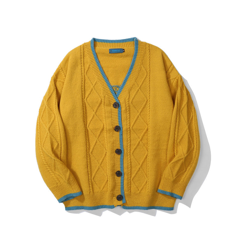 Men Sweater Back Letter Jacquard Cardigan Sweater Men's Collar Sweater Coat