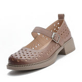 Highway Flat Sandals Summer Genuine Leather Retro Hollow Breathable Casual Sandals for Women