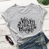 Merry and Bright Sweatshirts Christmas Merry and Bright Letter Printed round Neck Short Sleeve T-shirt