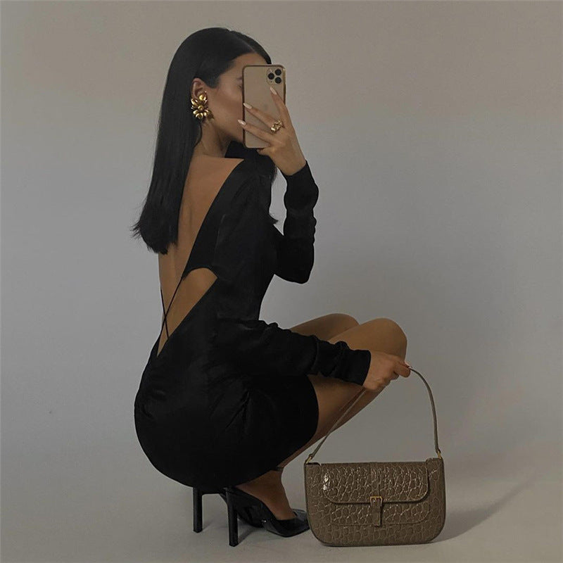 Music Festivals Rave Outfits Dress Autumn and Winter Women's round Neck Long Sleeve Sexy Dress