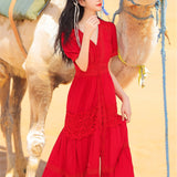 Coachella Music Festival Outfits Red Slimming Sun Protection Seaside Vacation Travel Desert Travel Dress