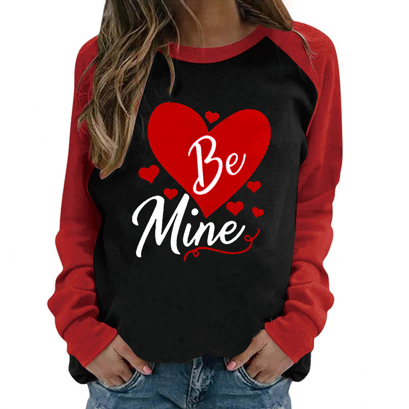 Valentine's Day T Shirt Long Sleeve Be Mine Printed Cotton Raglan Long Sleeve