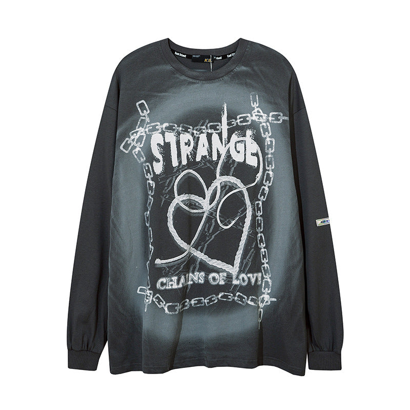 Man Fall Outfits Dark High Street Style Hand-Painted Graffiti Printing Long-Sleeved T-shirt Men's Top