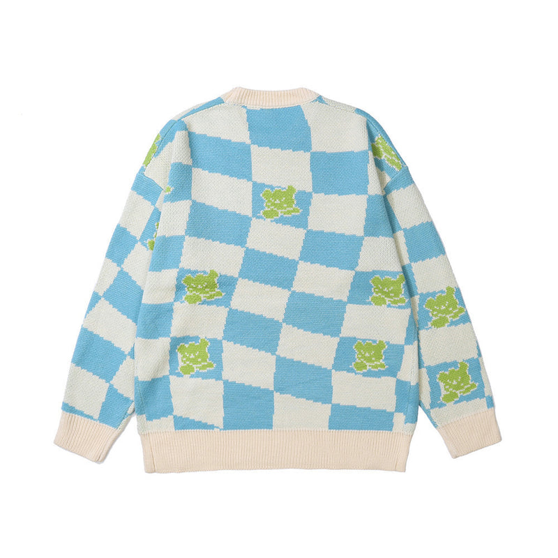 Men Sweater Plaid Colorblock Knitwear Men's round Neck Sweater Pullover
