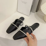 Finn Chain Pointed Toe Mule Sandals Women's Summer Closed Toe Flat Lazy Mules Slippers