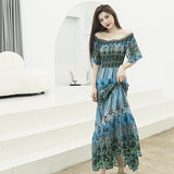 Gypsy Style Dresses Floral Print off-Neck Long