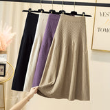 MIDI Mauve Skirt Thickened Knitting Women's Autumn and Winter Skirt