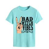 Halloween Costumes Bad Witch Vibe Shirt Pullover Simple Printed Crew Neck Top T-shirt Loose Short Sleeve