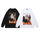 Man Fall Outfits Printed Sweater Men and Women Street Hip Hop Retro Long Sleeve T-shirt