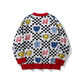 Men Sweater Cartoon Bear Jacquard Cardigan Sweater Men's Street Loose V-neck Sweater