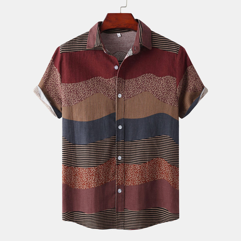 Camp Collar Shirt Short Sleeve Shirt Color Matching
