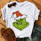 Men and Women Grinch Shirt Christmas Loose Grinch Printed Short Sleeve