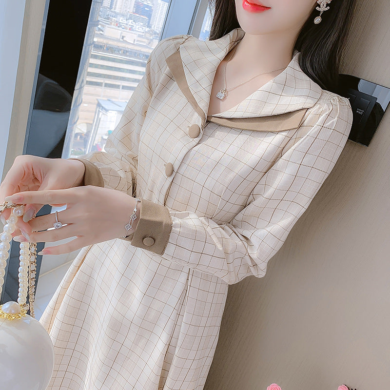 Betty Draper Valentine's Day Dress Spring and Autumn Plaid Bottoming Dress for Women