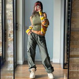 Julia Fox Low Rise Jeans Fashion Drawstring Waist Tight Lightweight All-Matching Casual Pants Hot Girl Slimming Sports Trousers