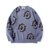 Men Sweater Cartoon Jacquard Sweater Men's Loose Pullover