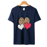 Valentine's Day T Shirts Couples Leopard Print Heart Printing Women's Pullover Short Sleeve T-shirt
