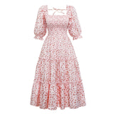 Coachella Music Festival Outfits Summer Square Collar Backless Lantern Floral Women's Dress