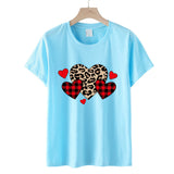 Valentine's Day T Shirts Couples Leopard Print Heart Printing Women's Pullover Short Sleeve T-shirt