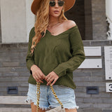 Women Pullover Knit Sweater Autumn and Winter Knitwear Solid Color and V-neck Sweater Women's Top