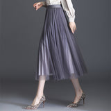 MIDI Mauve Skirt Autumn and Winter Mid-Length Bright Silk Pleated Gauze Skirt