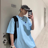 Men T-Shirts Logo Day Embroidery Loose Hundred Pure Colors