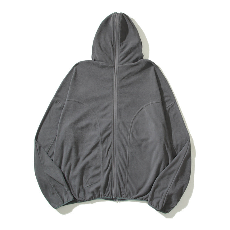 Cardigan Baseball Jacket Polar Fleece Hooded Loose Zip Jacket