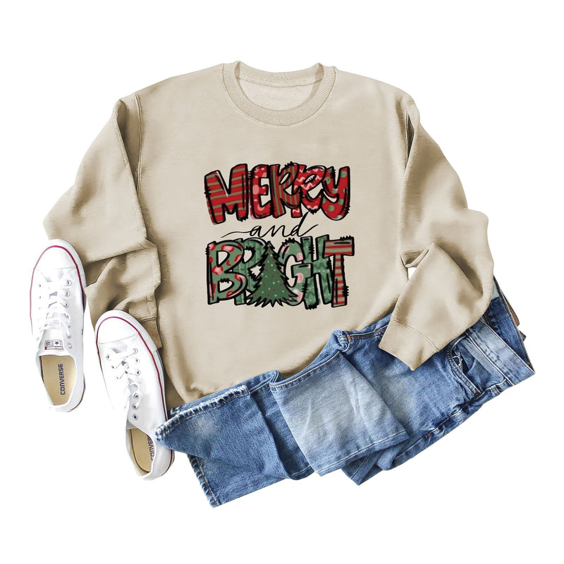 Merry and Bright Sweatshirts Women Autumn and Winter Long-Sleeved Shirt