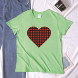 Valentine's Day T Shirt Winter plus Size Women's Clothing Plaid Heart Printing Loose