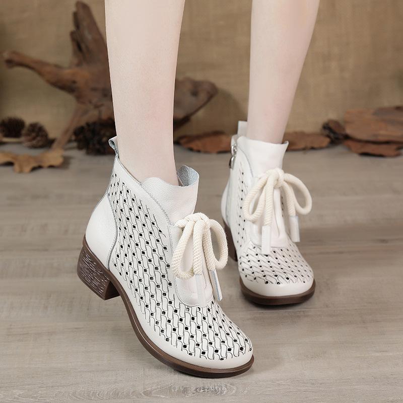 Highway Flat Sandals Spring Zipper Retro Hole Shoes Large Size Thick Heel Sandals for Women