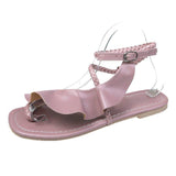 Women Open Toe Sandals Flats Summer Ruffles Strap Sandals Fashion Flat Sandals for Women