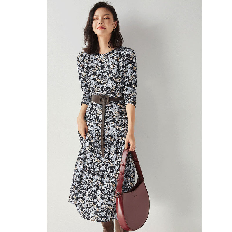 Gloria Vanderbilt Elegant Floral round Neck Loose Pleating