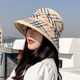Vintage Check Bucket Hat Straw Sun Bucket Hat