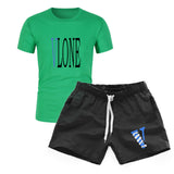 Vlone T Shirts & Shorts 2 Piece Set Men'S Short Sleeve Sports Beach Shorts Round Neck T-Shirt