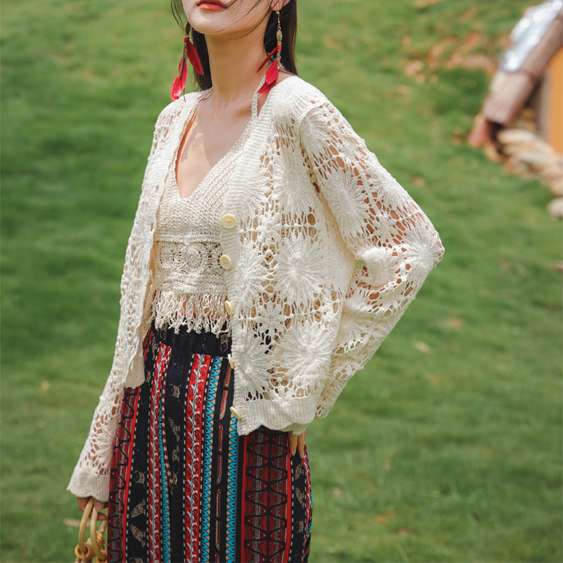 Coachella Music Festival Outfits Hollow Sweater Cardigan Spring/Summer Jacket Long-Sleeved