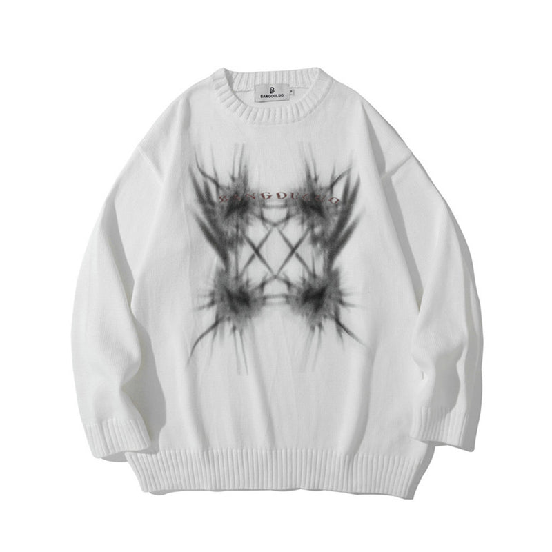 Men Sweater Printed Sweater Men's Loose round Neck Sweater