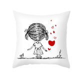 Valentine's Day Pillow Covers 4 Piece Random Styles Together, Peach Peel Printing Lovers Love Sketch Back Cushion