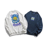 Man Fall Outfis Smiley Face Printed Sweater Couple Casual Pullover