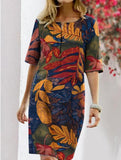 Nine Britton Dress Floral Floral Print Slit round Neck Half Sleeve