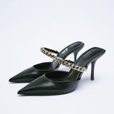 Nude Low Block Heel Chain Stiletto Heel