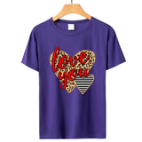 Valentine's Day T Shirts Couples Love Leopard Print Heart Printing Women's Pullover T-shirt
