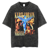 Nirvana T Shirt Vintage Kurt Donald Cobain Character Print T-Shirt Loose Hip Hop Distressed