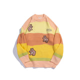 Man Fall Outfits Rainbow Striped Bear Embroidered Sweater Men's Loose Sweater
