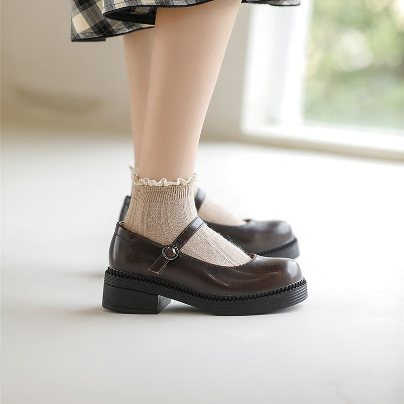 Mary Jane Shoes Spring And Autumn Solid Black Loafers
