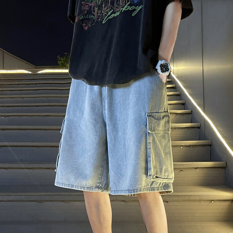 Men Denim Shorts Workwear Denim Shorts Men's Summer Korean Style Ins Fashion Brand