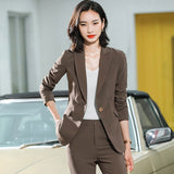Interview Suit Women's Coffee Color Coat Women's Spring and Autumn Casual Suit