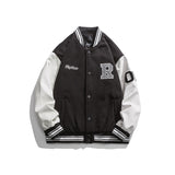Man Fall Outfis Color Contrast Patchwork Embroidered Baseball Uniform Loose Couple Jacket Coat