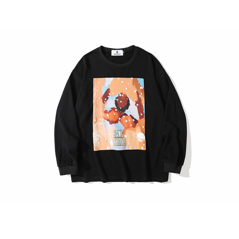 Man Fall Outfits Autumn and Winter Cartoon Three-Dimensional Printed Long Sleeve round Neck T-shirt