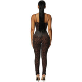Summer Women's Sexy Low-Cut Sling Flocking Skinny Sheath Jumpsuit Women