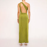 Kendall Jenner Wedding Guest Dress Solid Color Slant Shoulder Hollow Pleated Sexy Slit