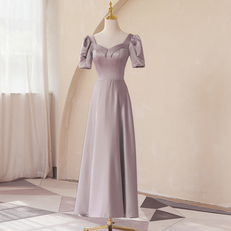 Mauve Dress Bridesmaid Satin Bridesmaid Dress Winter Purple Puff Sleeve